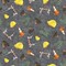 Let's Get Building - Construction Hat, Traffic Cones and Ladders Dark Grey Cotton Fabric by the Yard
